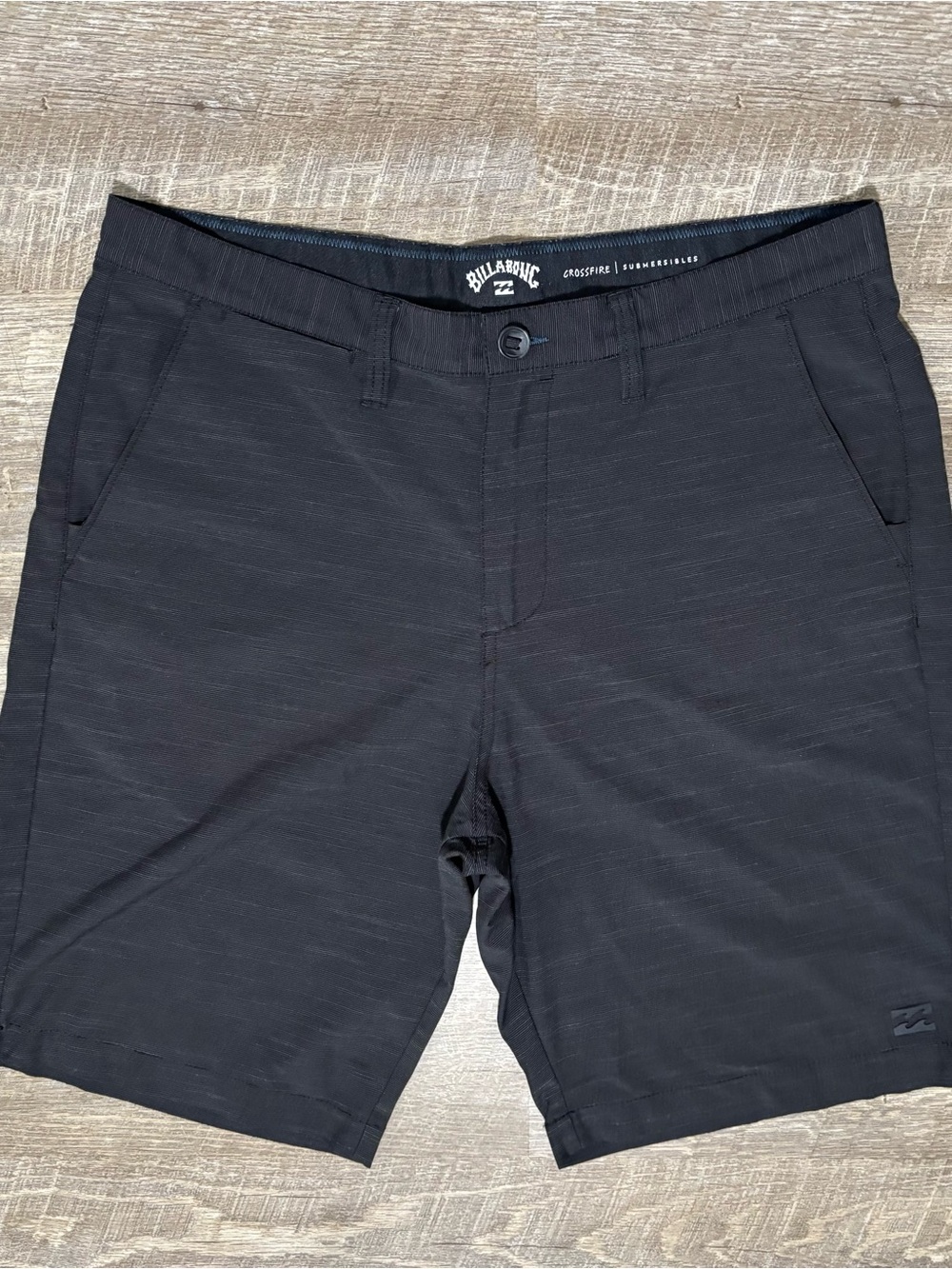 Y2K Billabong Board Shorts Men's 34 Black Grey Crossfire Striped 10" inseam